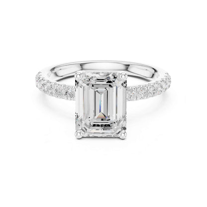 2 Carat Emerald Cut Lab Grown Diamond Engagement Ring with Pavé Band
