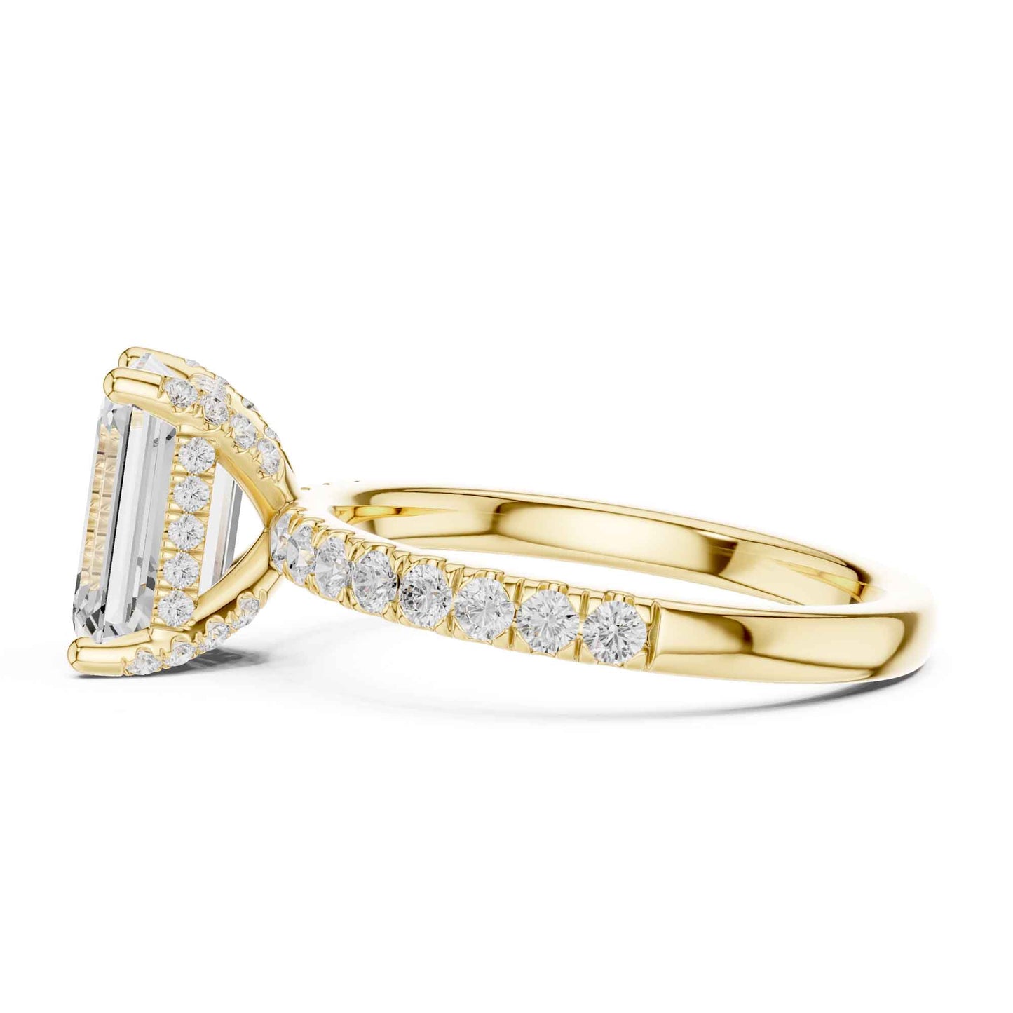 2 Carat Emerald Cut Lab Grown Diamond Engagement Ring with Pavé Band