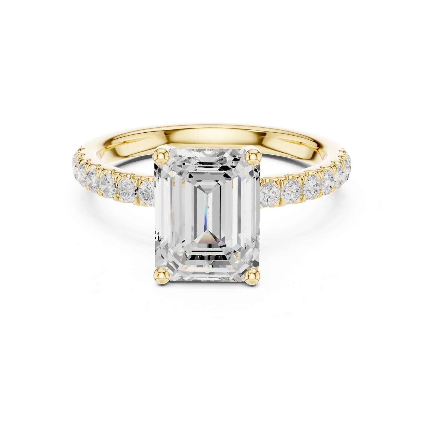 2 Carat Emerald Cut Lab Grown Diamond Engagement Ring with Pavé Band