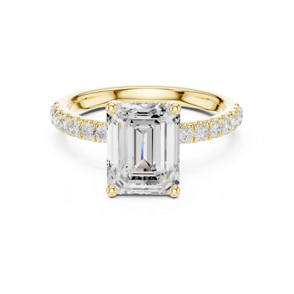 2 Carat Emerald Cut Lab Grown Diamond Engagement Ring with Pavé Band