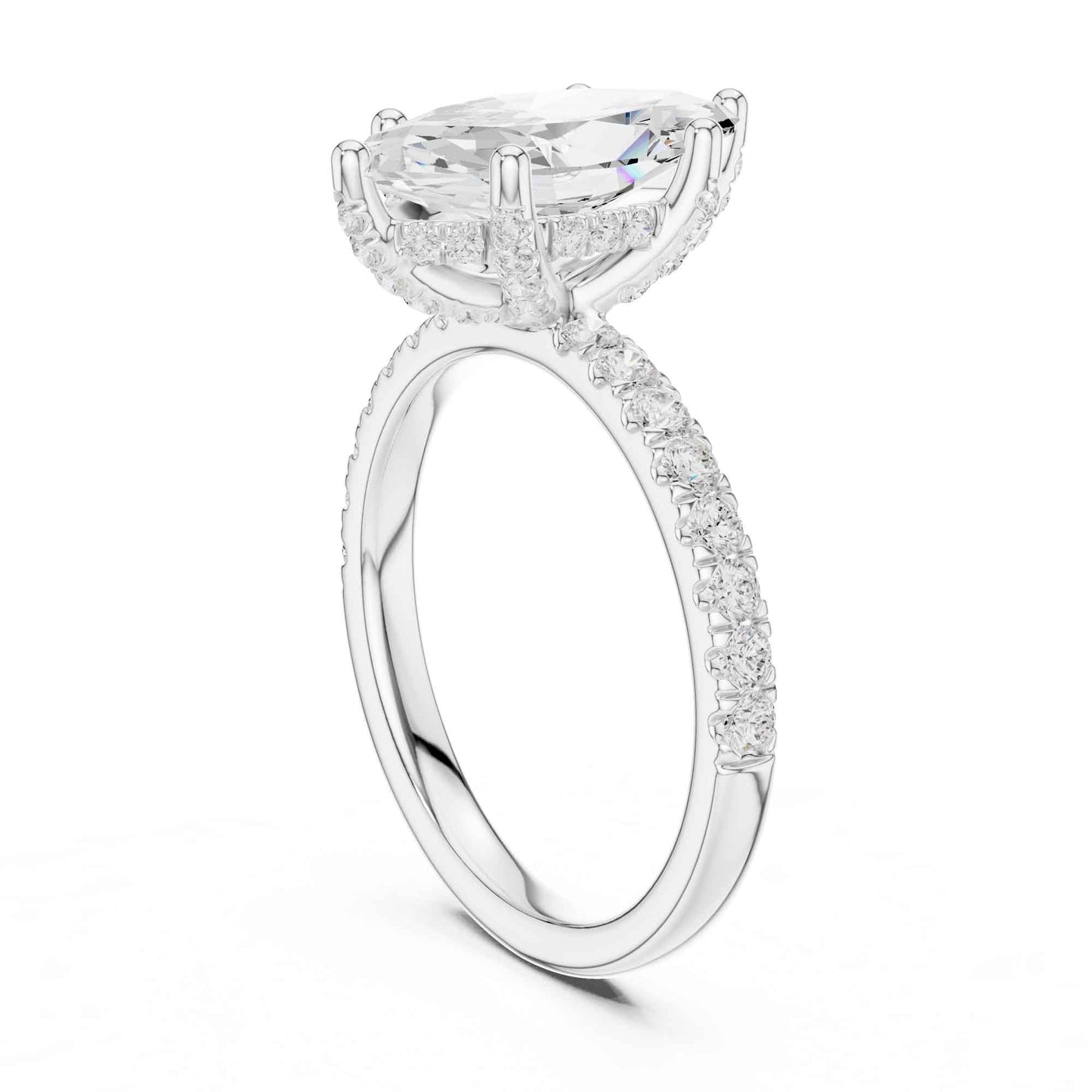 2 Carat Marquise Cut Lab Diamond Engagement Ring  Pavé Setting