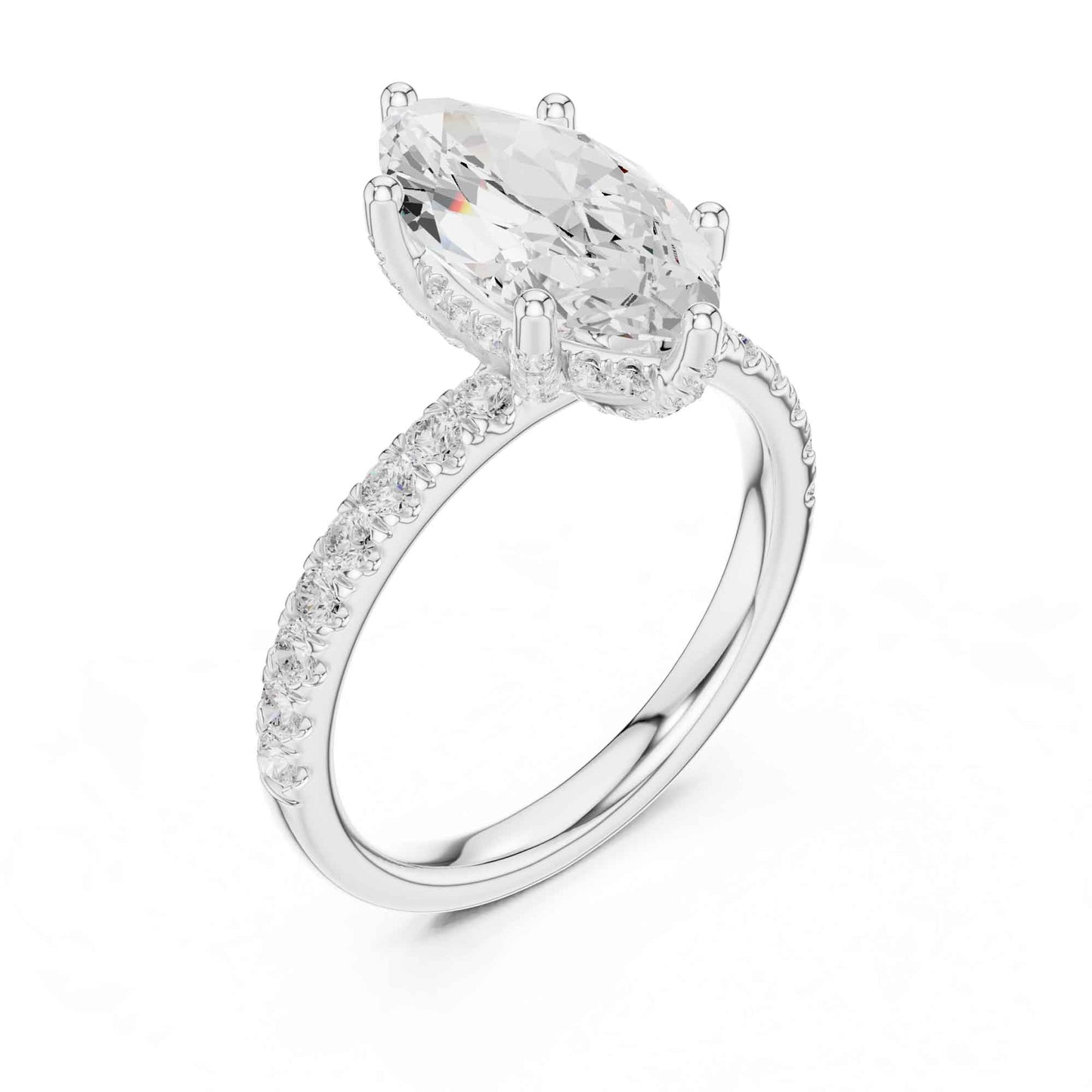 2 Carat Marquise Cut Lab Diamond Engagement Ring  Pavé Setting