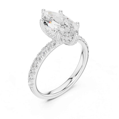 2 Carat Marquise Cut Lab Diamond Engagement Ring  Pavé Setting