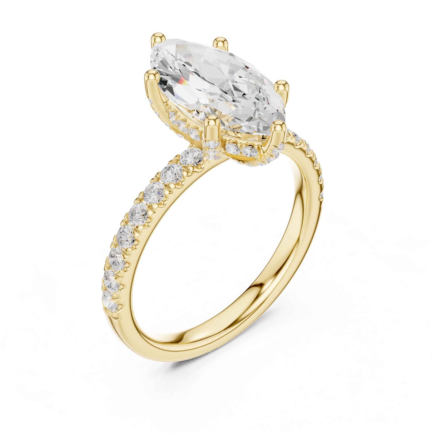 2 Carat Marquise Cut Lab Diamond Engagement Ring  Pavé Setting