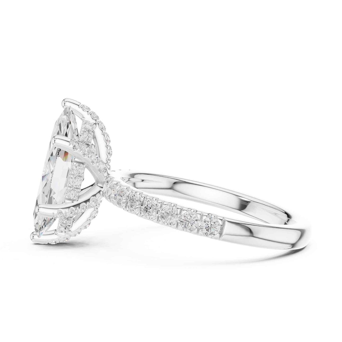 2 Carat Marquise Cut Lab Diamond Engagement Ring  Pavé Setting