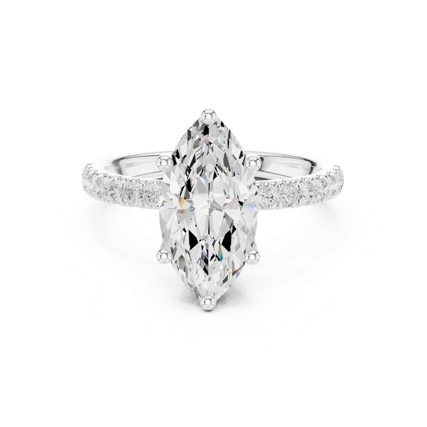 2 Carat Marquise Cut Lab Diamond Engagement Ring  Pavé Setting