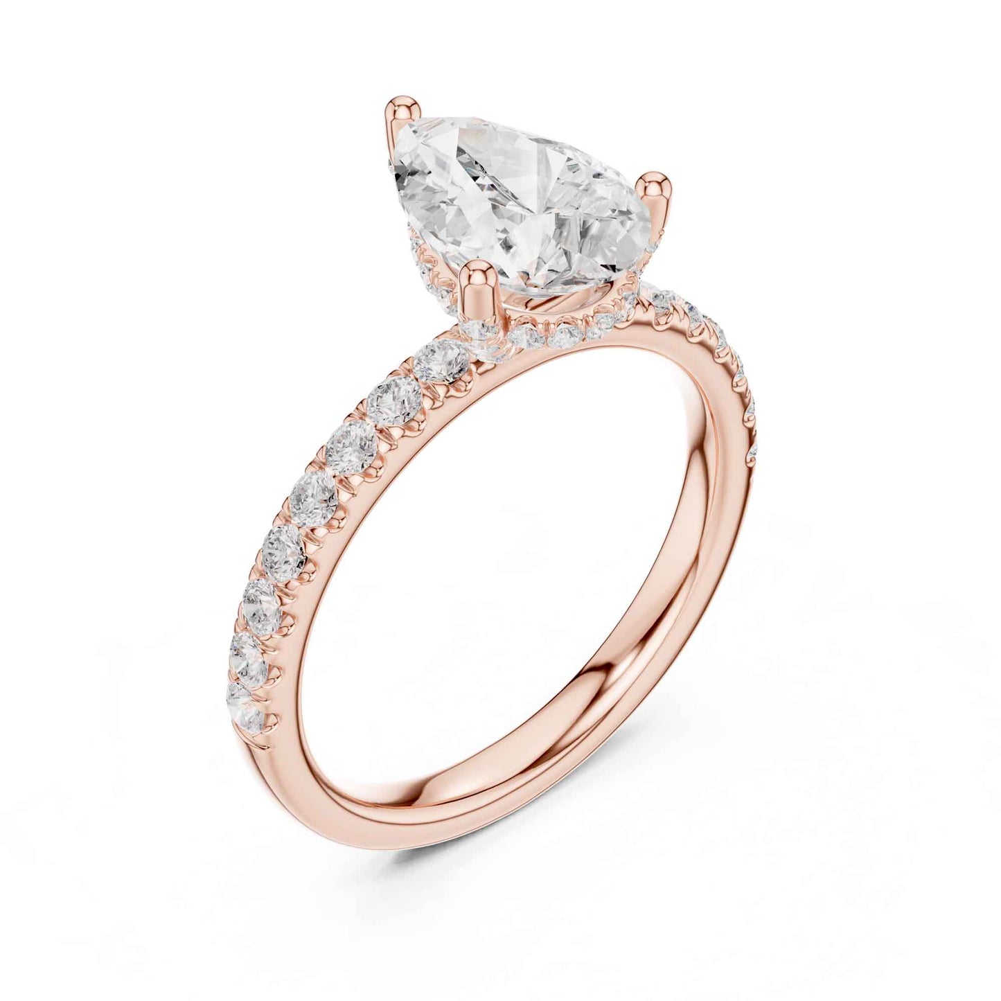 2 Carat Pear Cut Lab Grown Diamond Pavé Engagement Ring