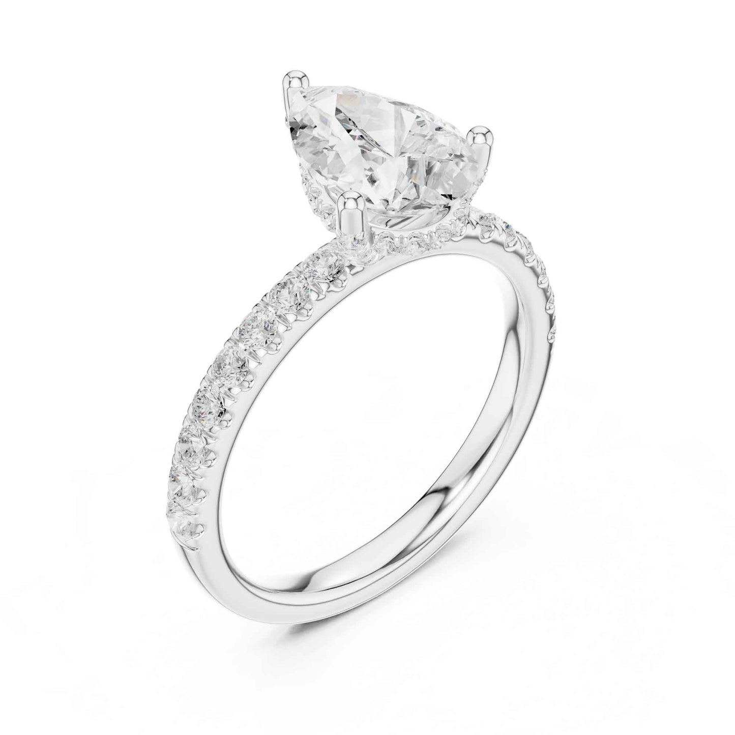 2 Carat Pear Cut Lab Grown Diamond Pavé Engagement Ring