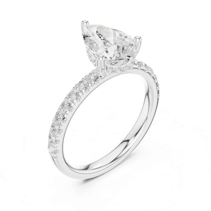 2 Carat Pear Cut Lab Grown Diamond Pavé Engagement Ring