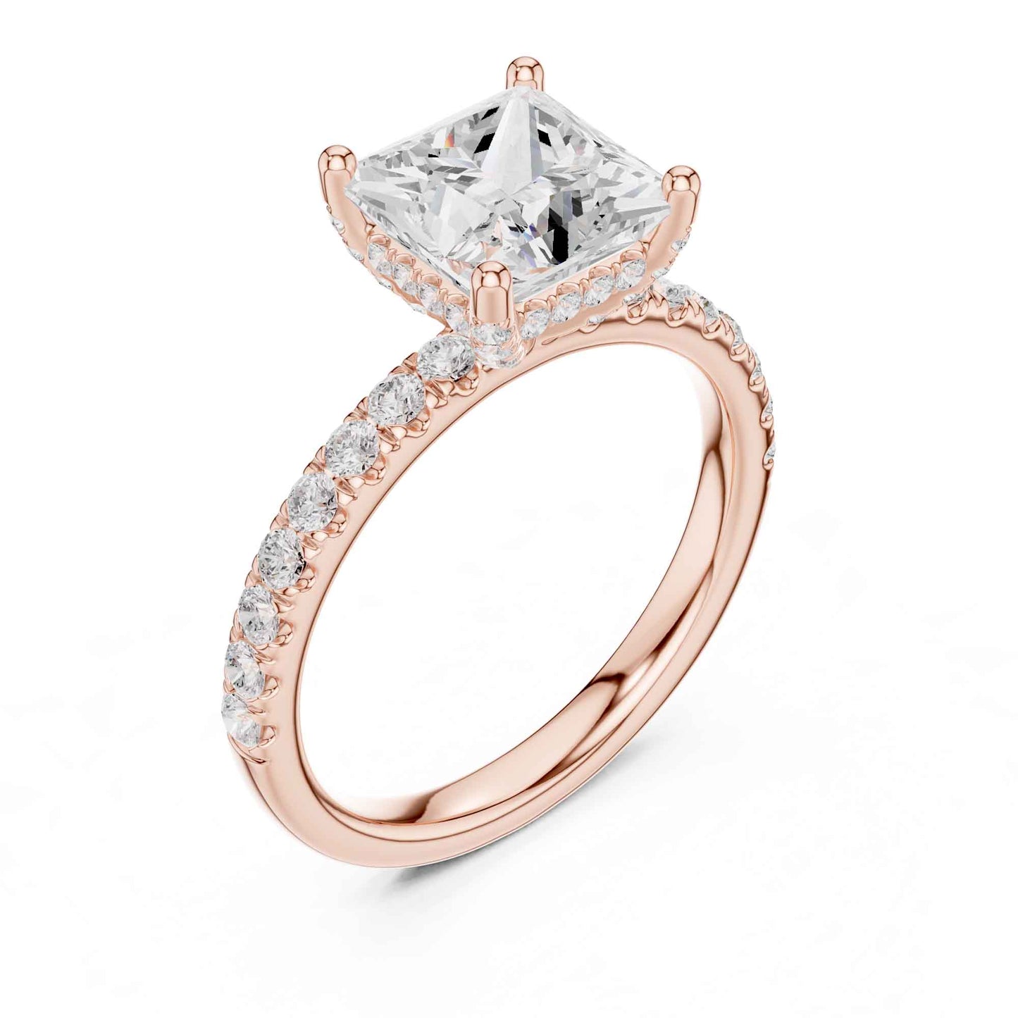 2 Carat Princess Cut Lab Diamond Pavé Solitaire Engagement Ring