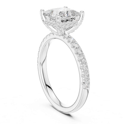 2 Carat Princess Cut Lab Diamond Pavé Solitaire Engagement Ring