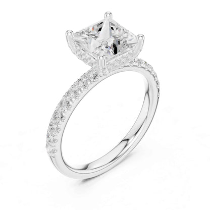2 Carat Princess Cut Lab Diamond Pavé Solitaire Engagement Ring