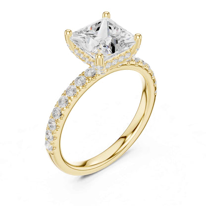 2 Carat Princess Cut Lab Diamond Pavé Solitaire Engagement Ring