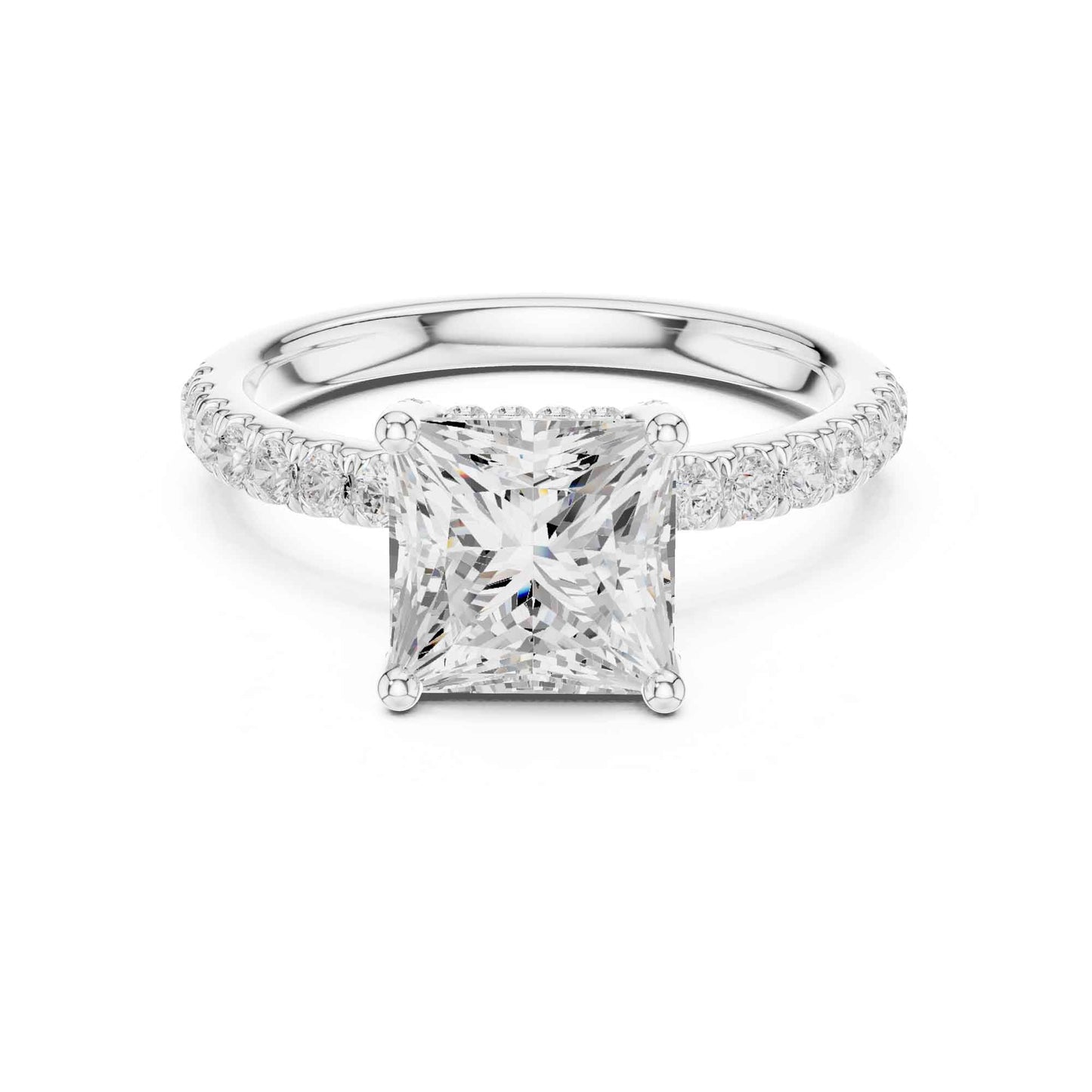 2 Carat Princess Cut Lab Diamond Pavé Solitaire Engagement Ring