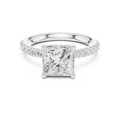 2 Carat Princess Cut Lab Diamond Pavé Solitaire Engagement Ring