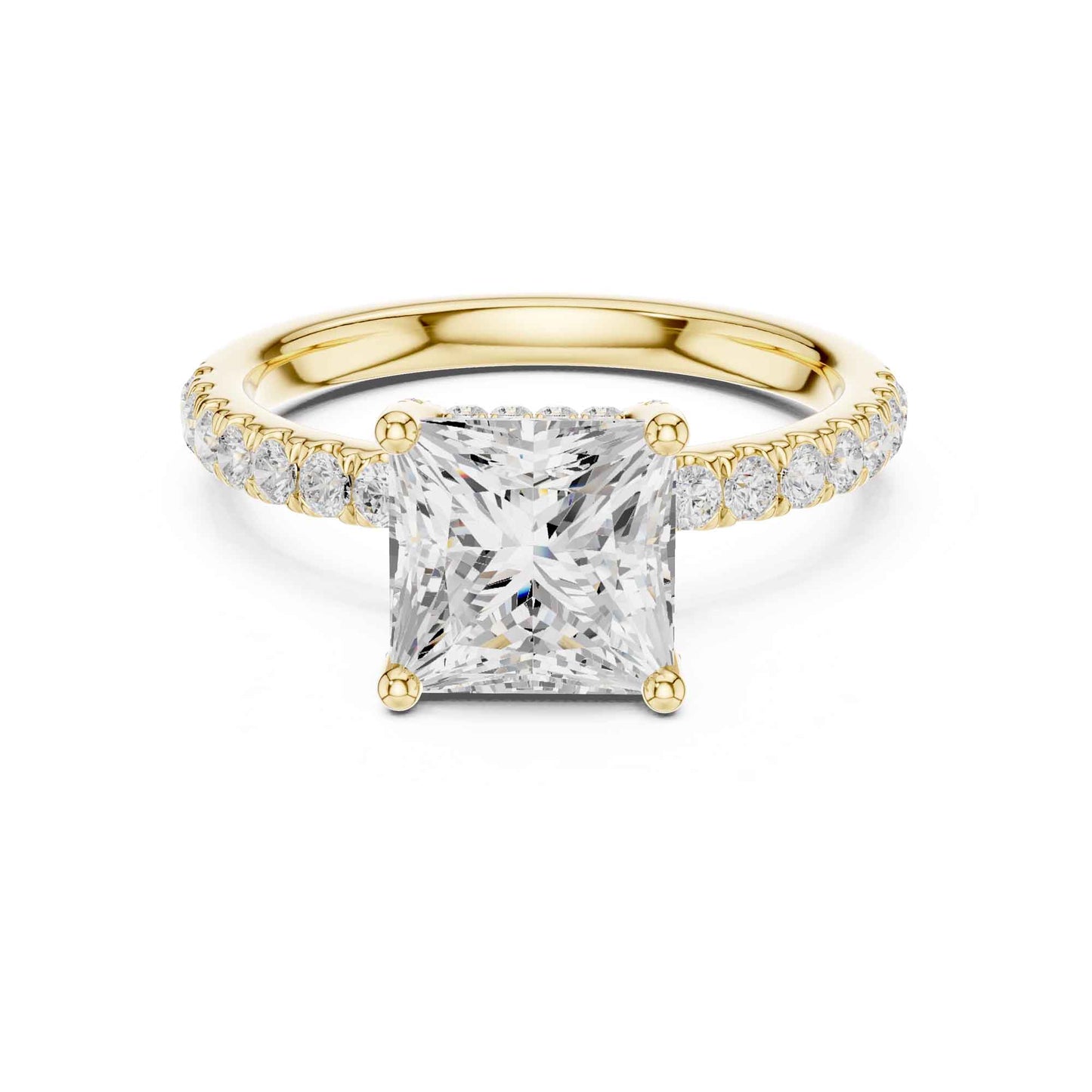2 Carat Princess Cut Lab Diamond Pavé Solitaire Engagement Ring