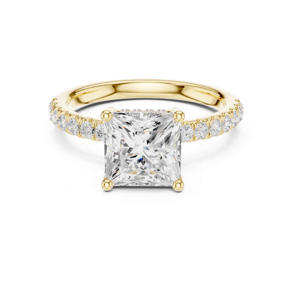 2 Carat Princess Cut Lab Diamond Pavé Solitaire Engagement Ring
