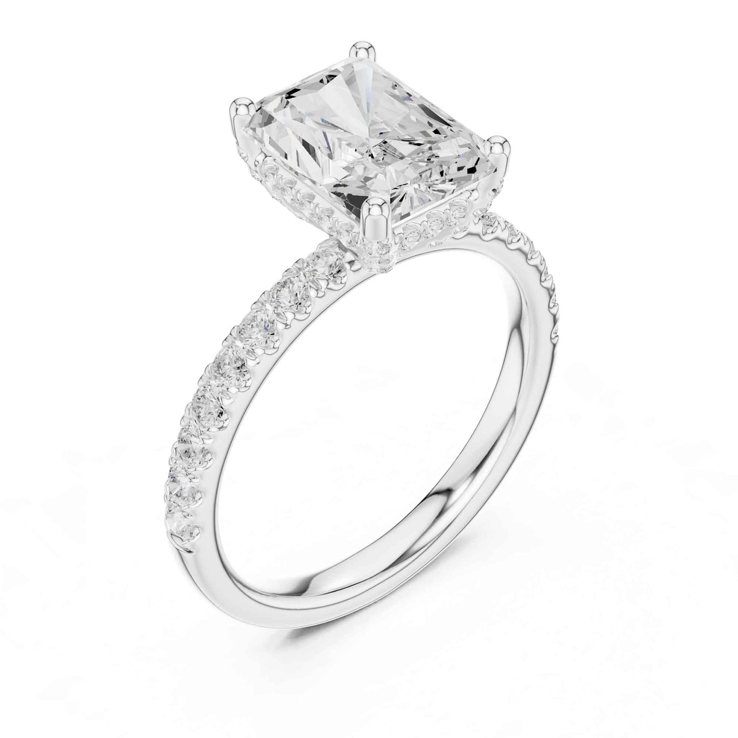 2 Carat Brilliant Radiant Cut Diamond Pavé Engagement Ring