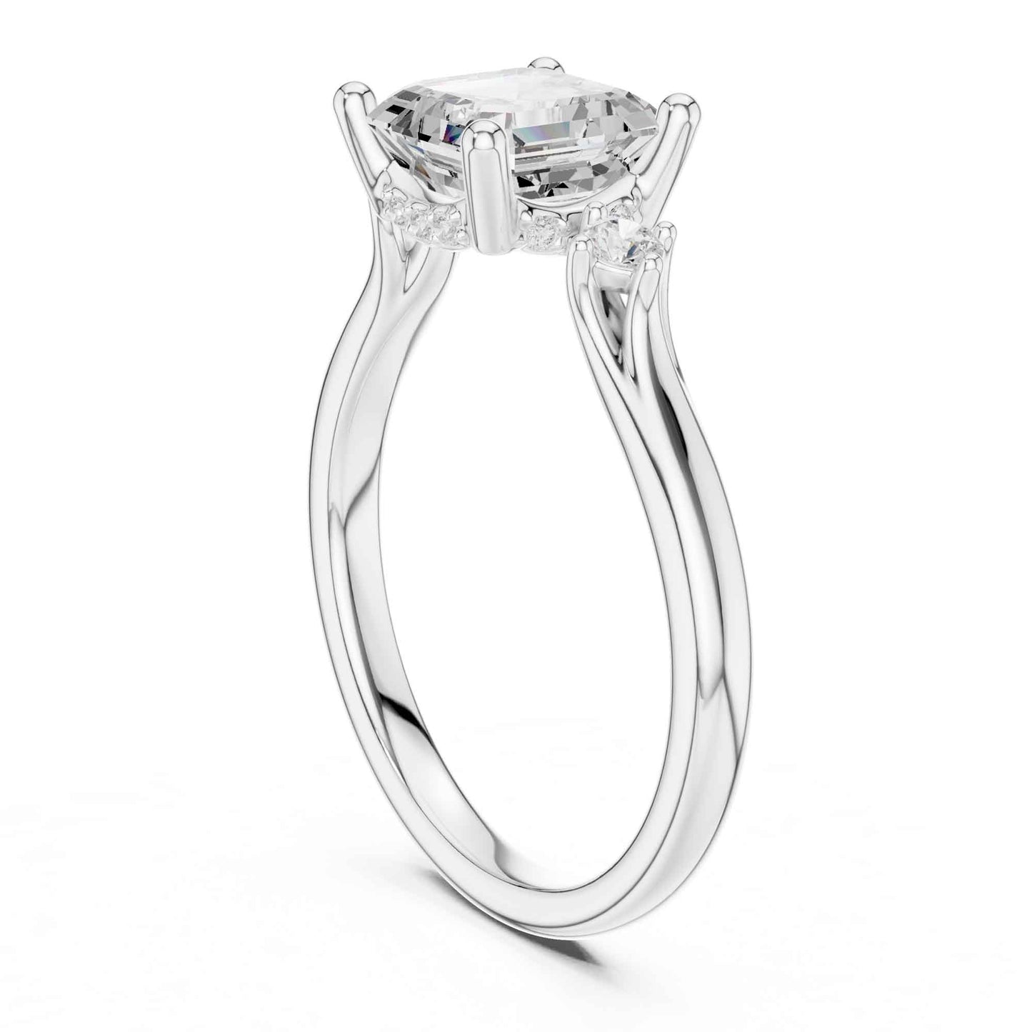 2 Carat Asscher Cut Diamond Ring with Round Side Diamonds  Elegant Engagement Ring