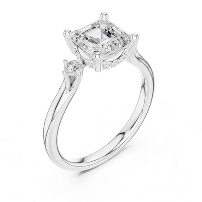2 Carat Asscher Cut Diamond Ring with Round Side Diamonds  Elegant Engagement Ring