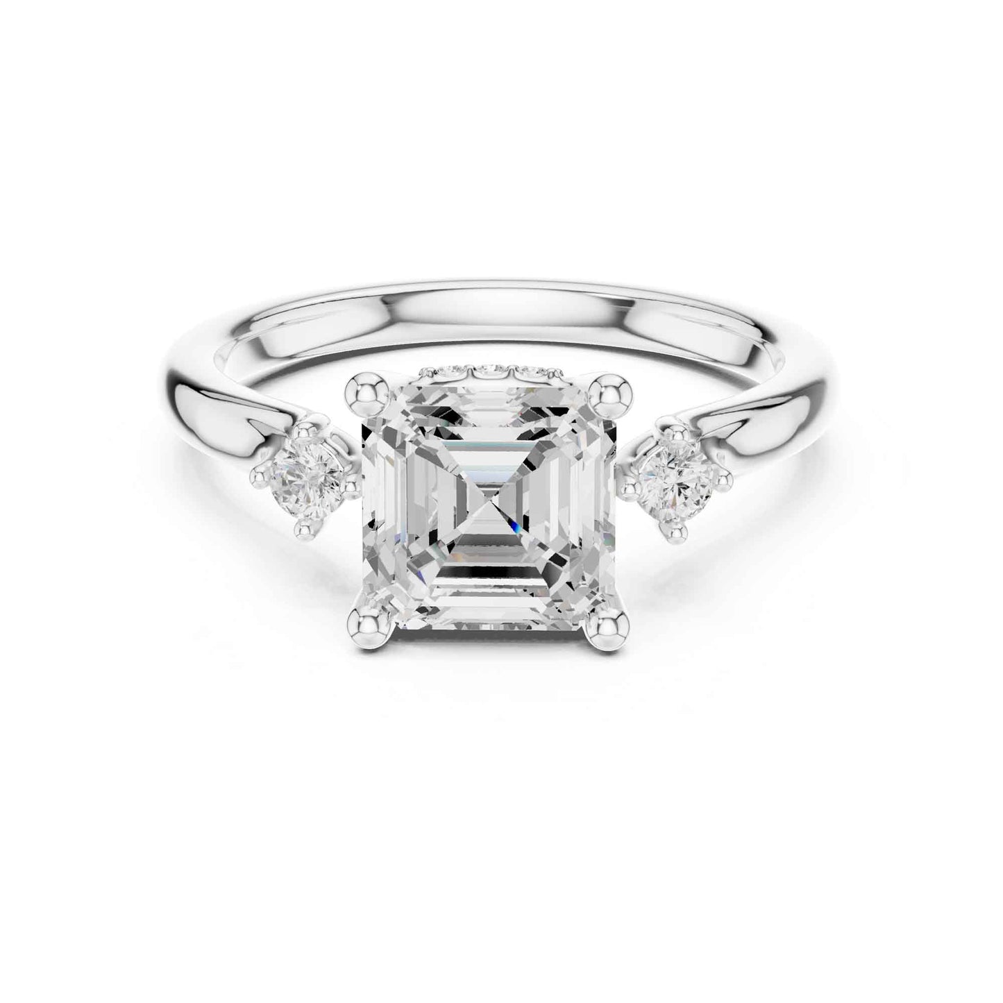 2 Carat Asscher Cut Diamond Ring with Round Side Diamonds  Elegant Engagement Ring