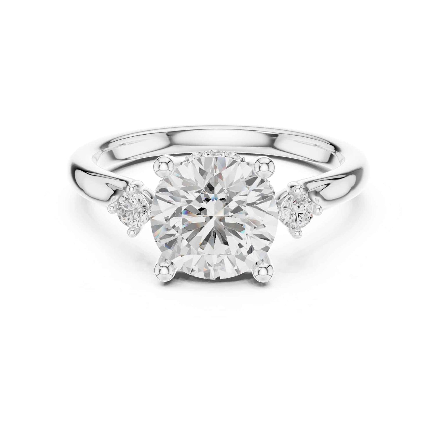 2 Carat Round Cut Lab Grown Diamond Three Stone Engagement Ring
