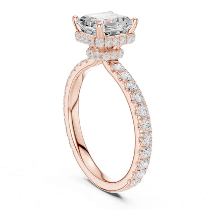 1.5 Carat Asscher Cut Lab Grown Diamond Engagement Ring with Pavé Band