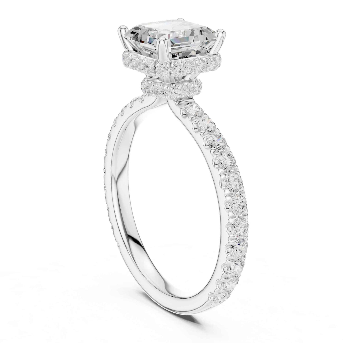 1.5 Carat Asscher Cut Lab Grown Diamond Engagement Ring with Pavé Band