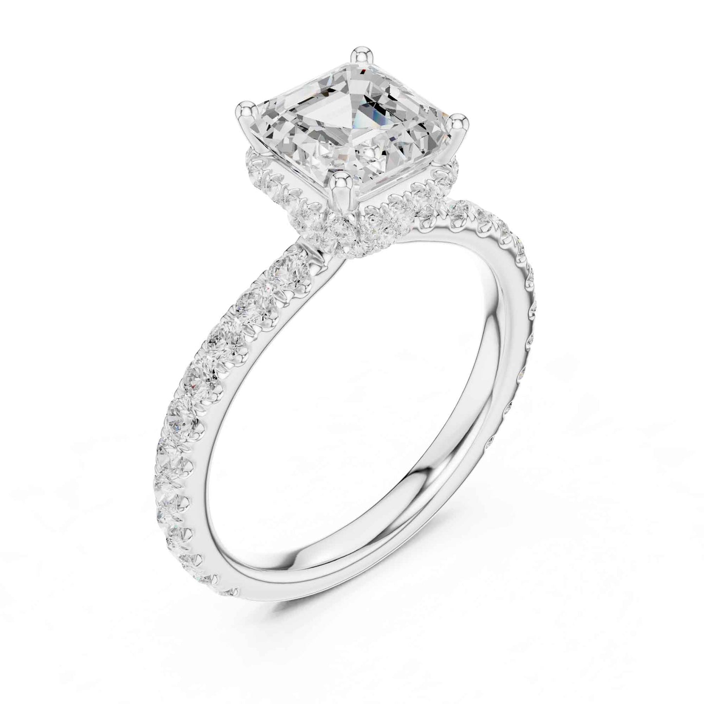 1.5 Carat Asscher Cut Lab Grown Diamond Engagement Ring with Pavé Band