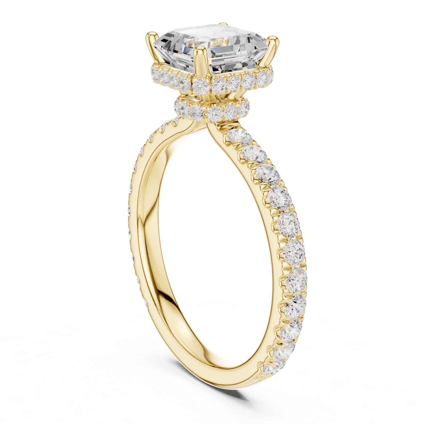 1.5 Carat Asscher Cut Lab Grown Diamond Engagement Ring with Pavé Band