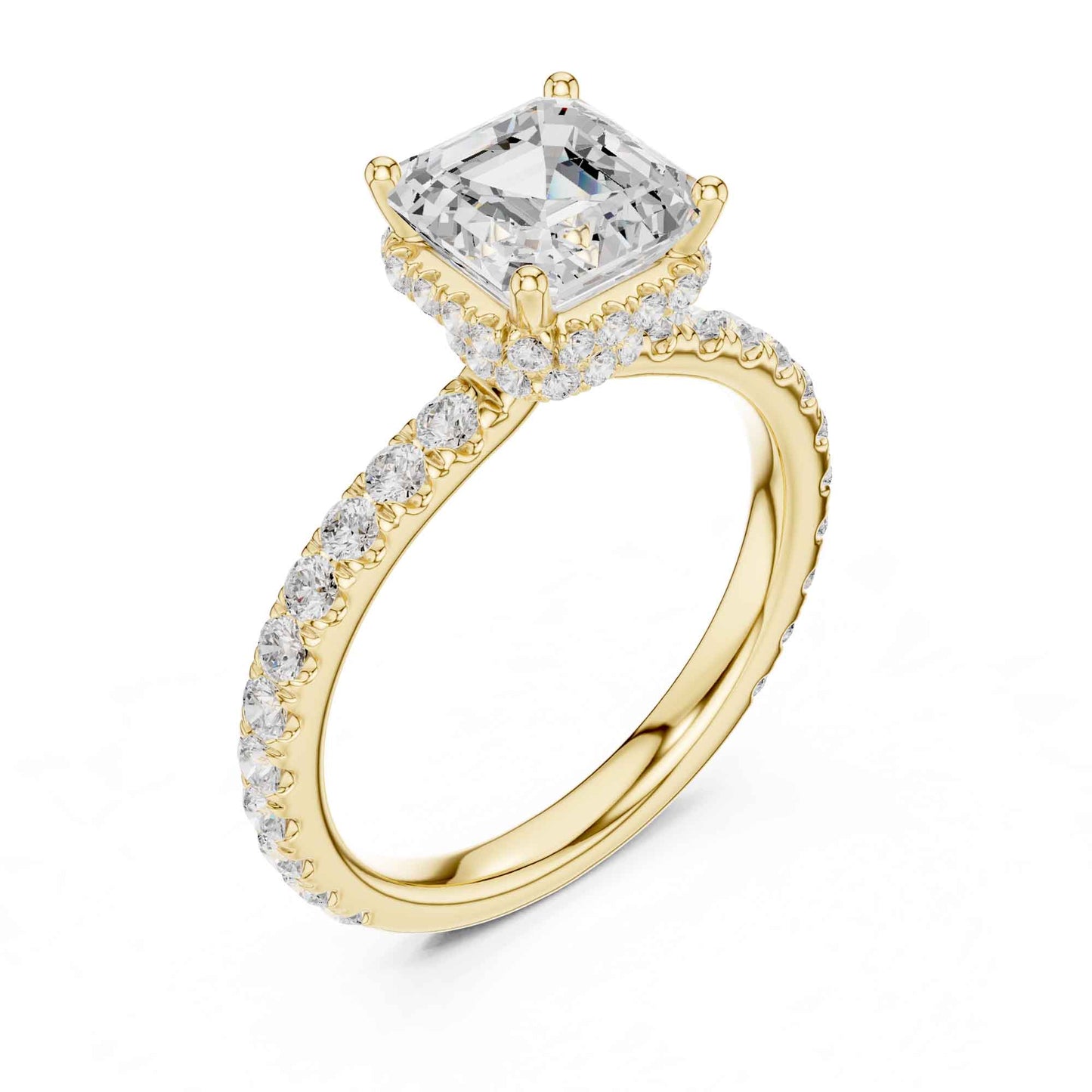 1.5 Carat Asscher Cut Lab Grown Diamond Engagement Ring with Pavé Band