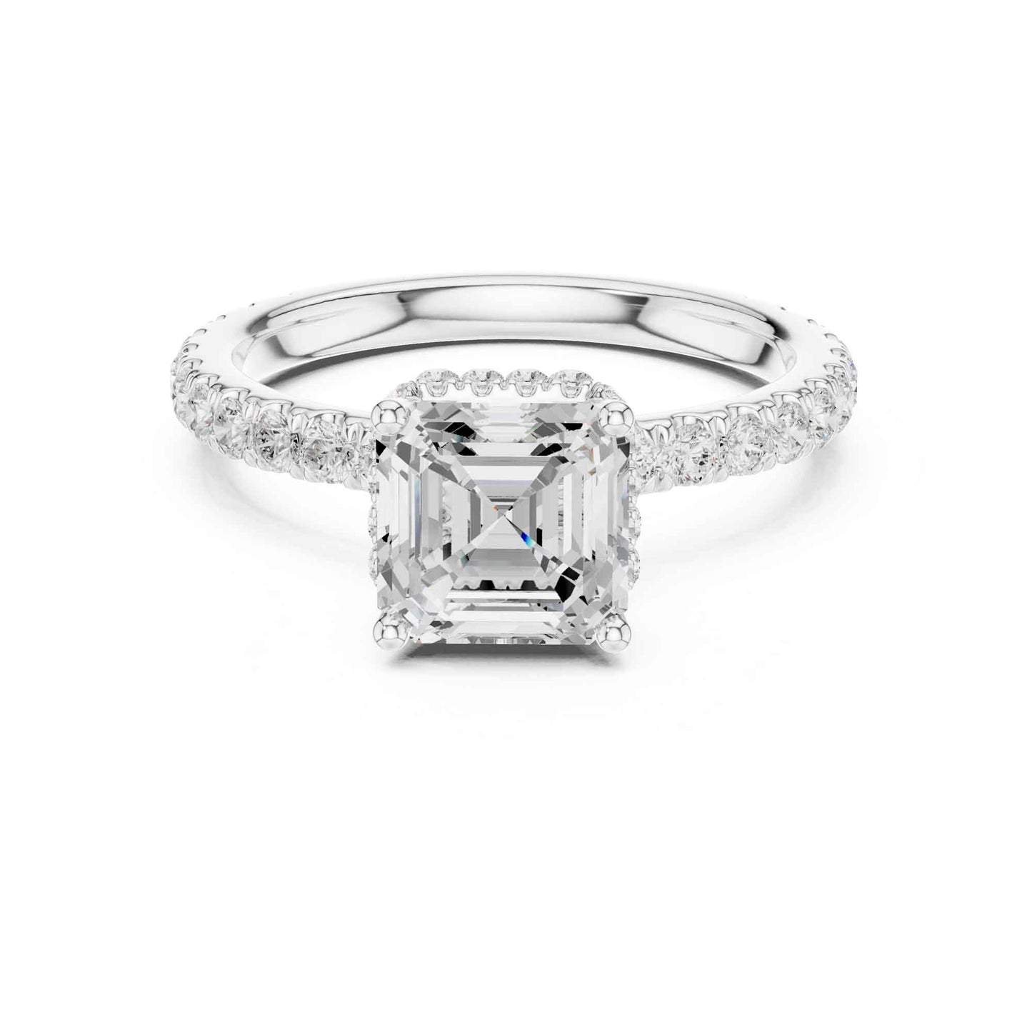 1.5 Carat Asscher Cut Lab Grown Diamond Engagement Ring with Pavé Band