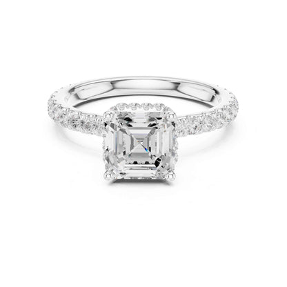 1.5 Carat Asscher Cut Lab Grown Diamond Engagement Ring with Pavé Band