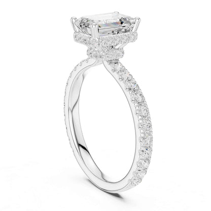 1.5 Carat Elegant Emerald Cut Lab Grown Diamond Ring with Side Diamond Accents