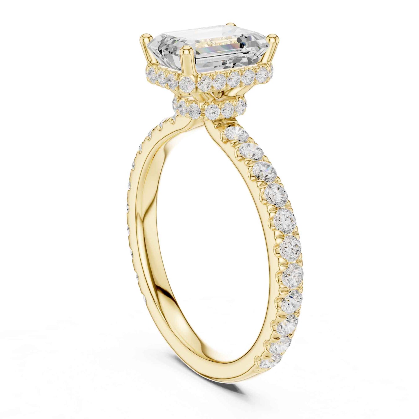 1.5 Carat Elegant Emerald Cut Lab Grown Diamond Ring with Side Diamond Accents