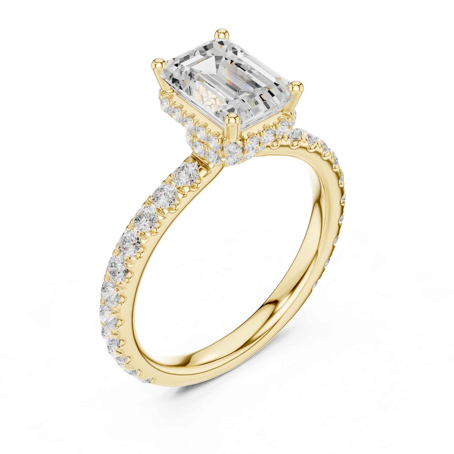 1.5 Carat Elegant Emerald Cut Lab Grown Diamond Ring with Side Diamond Accents