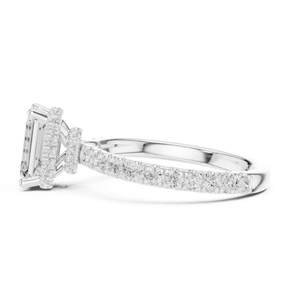 1.5 Carat Elegant Emerald Cut Lab Grown Diamond Ring with Side Diamond Accents