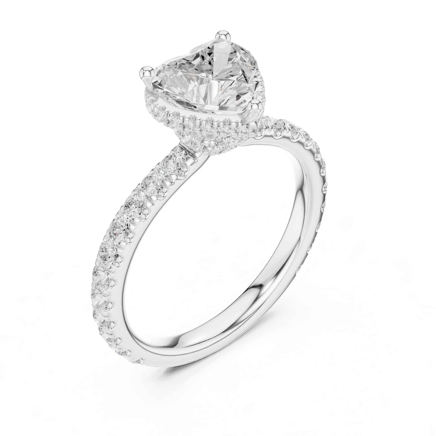 1.5 Carat Heart Shape Lab Grown Diamond Engagement Ring with Pavé Side Stones