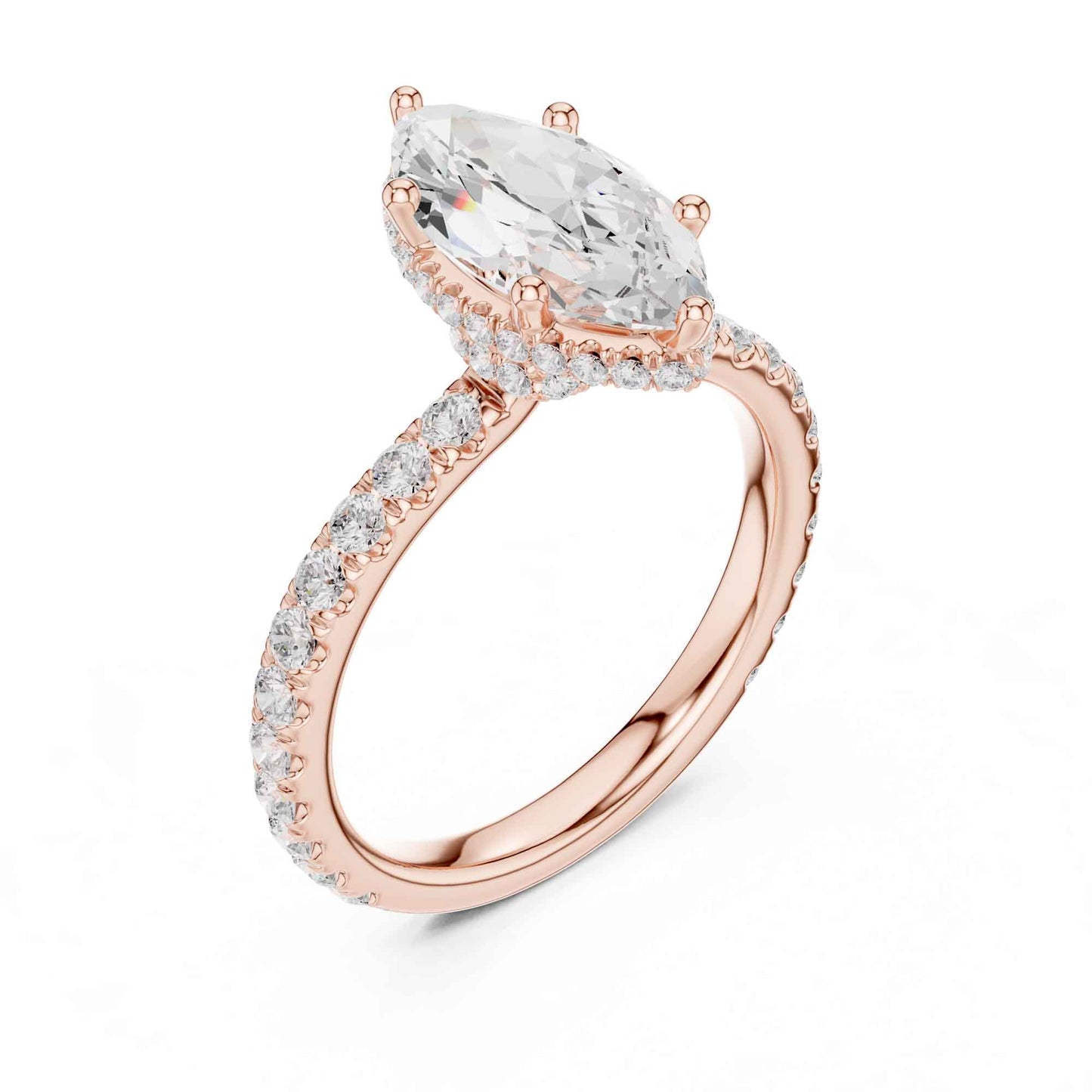 1.5 Carat Marquise Shape Lab Grown Diamond Engagement Ring with Pavé Side Stones