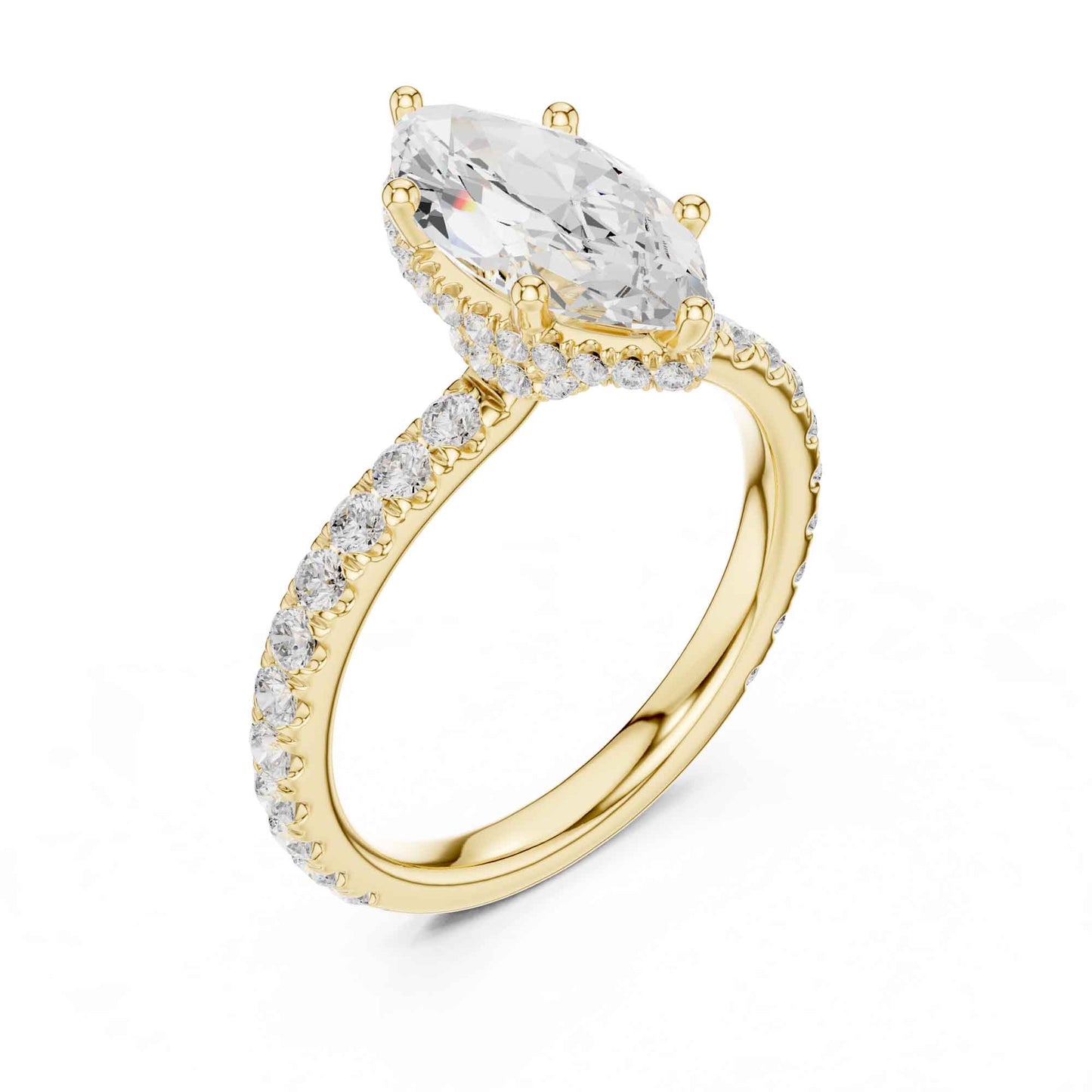 1.5 Carat Marquise Shape Lab Grown Diamond Engagement Ring with Pavé Side Stones