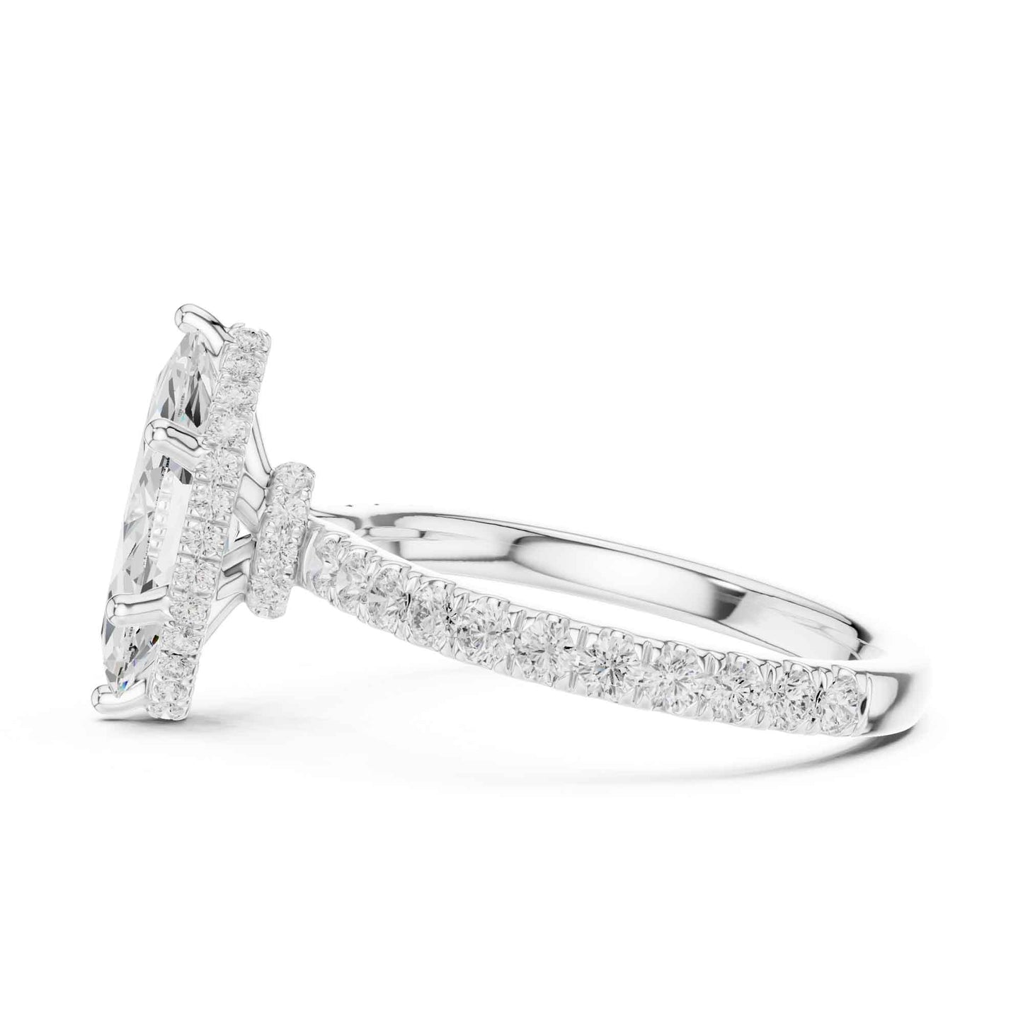 1.5 Carat Marquise Shape Lab Grown Diamond Engagement Ring with Pavé Side Stones