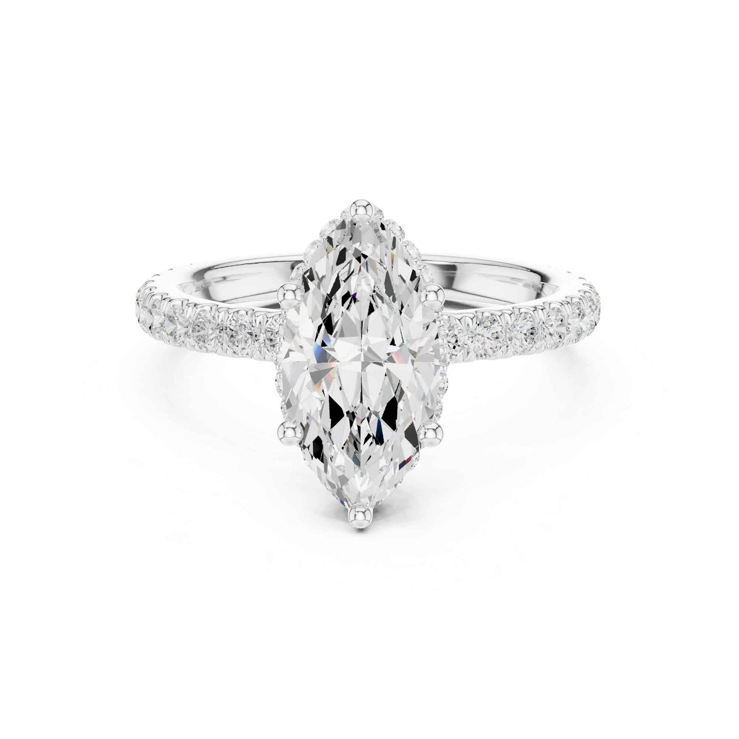 1.5 Carat Marquise Shape Lab Grown Diamond Engagement Ring with Pavé Side Stones