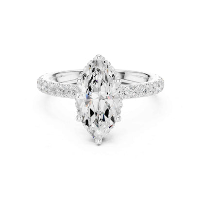 1.5 Carat Marquise Shape Lab Grown Diamond Engagement Ring with Pavé Side Stones