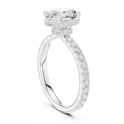 1.5 Carat Oval Brilliant Lab Grown Diamond Ring with Pave Set Band
