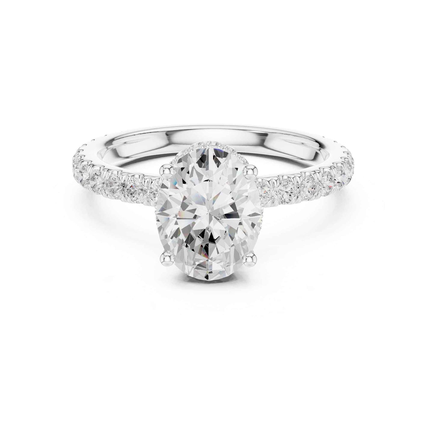 1.5 Carat Oval Brilliant Lab Grown Diamond Ring with Pave Set Band