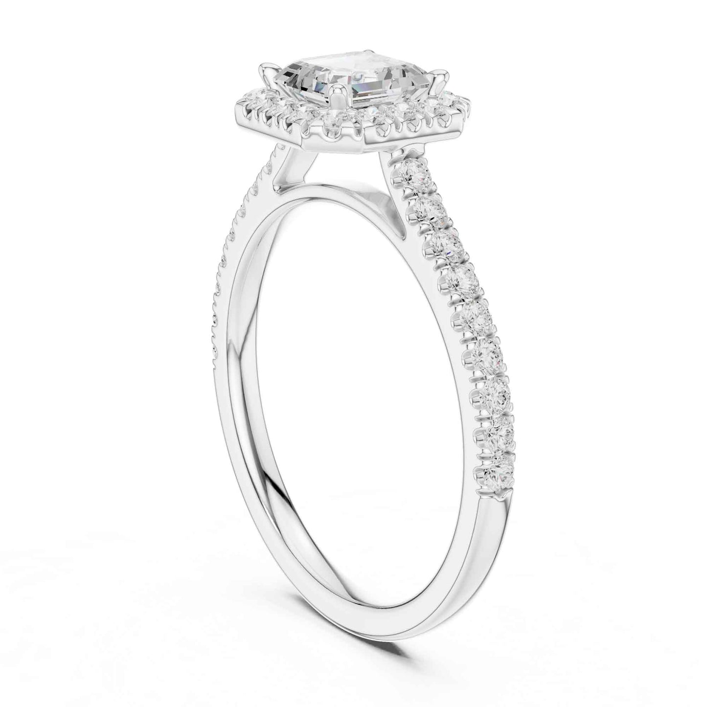 1 Carat Asscher Cut Lab Grown Diamond Halo Engagement Ring