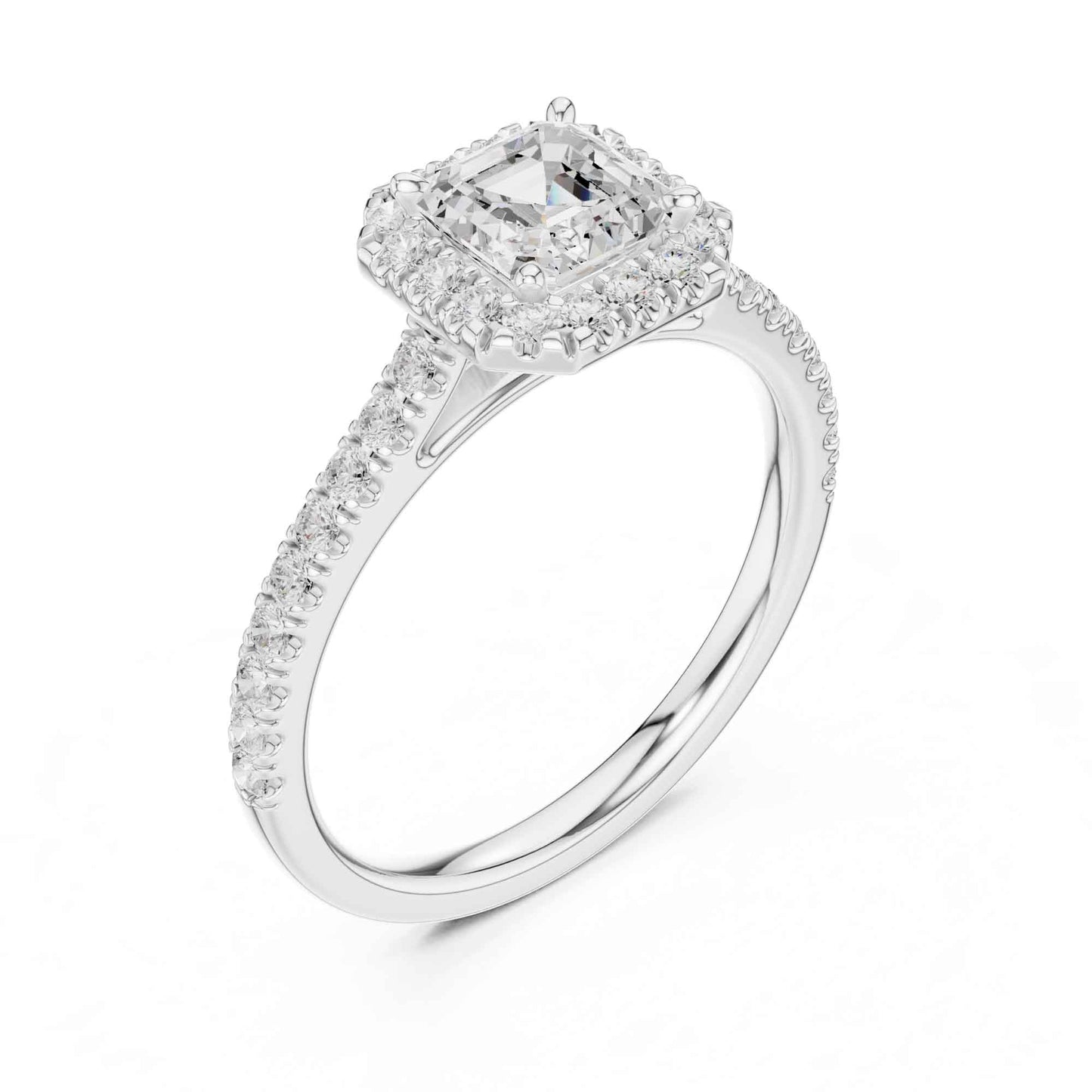 1 Carat Asscher Cut Lab Grown Diamond Halo Engagement Ring