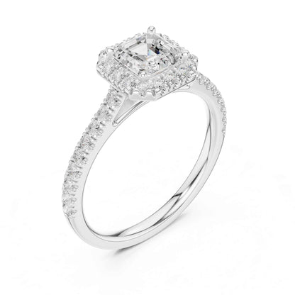 1 Carat Asscher Cut Lab Grown Diamond Halo Engagement Ring