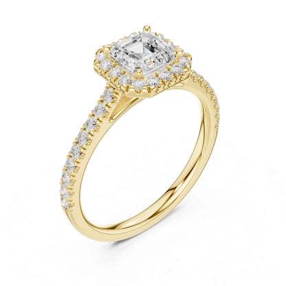 1 Carat Asscher Cut Lab Grown Diamond Halo Engagement Ring