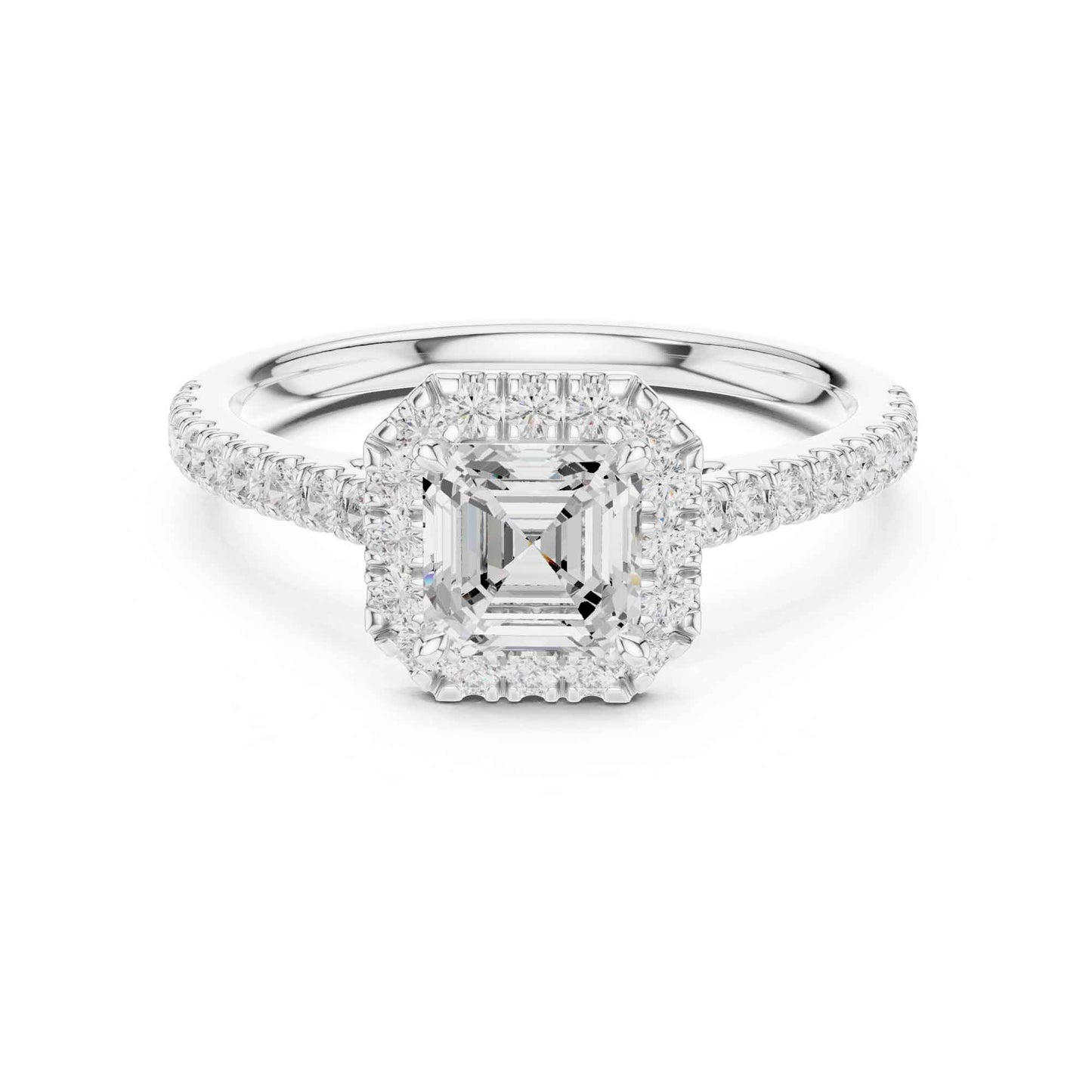 1 Carat Asscher Cut Lab Grown Diamond Halo Engagement Ring